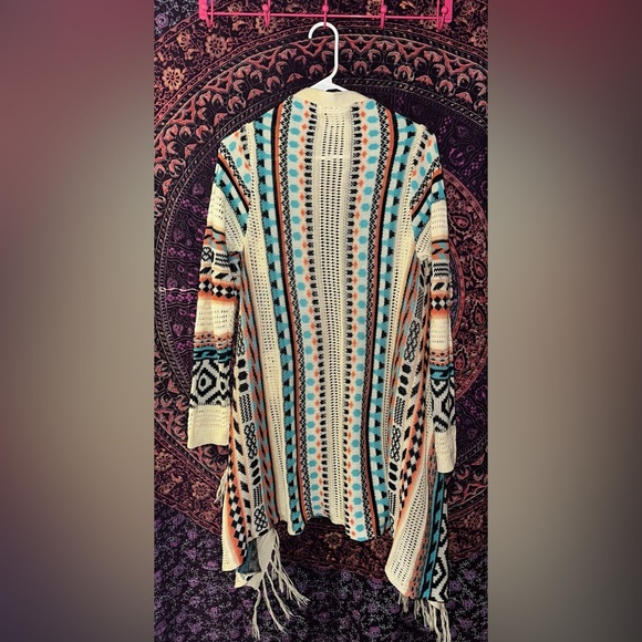 Say What? Colorful Shrug Sweater with Geometric Patterns - Picture 2 of 3